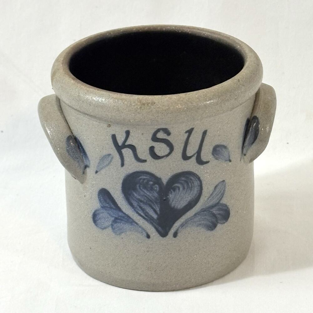 Vintage Rowe Pottery Works Salt Glazed Stonewear KSU Crock 4.25" tall - 1996